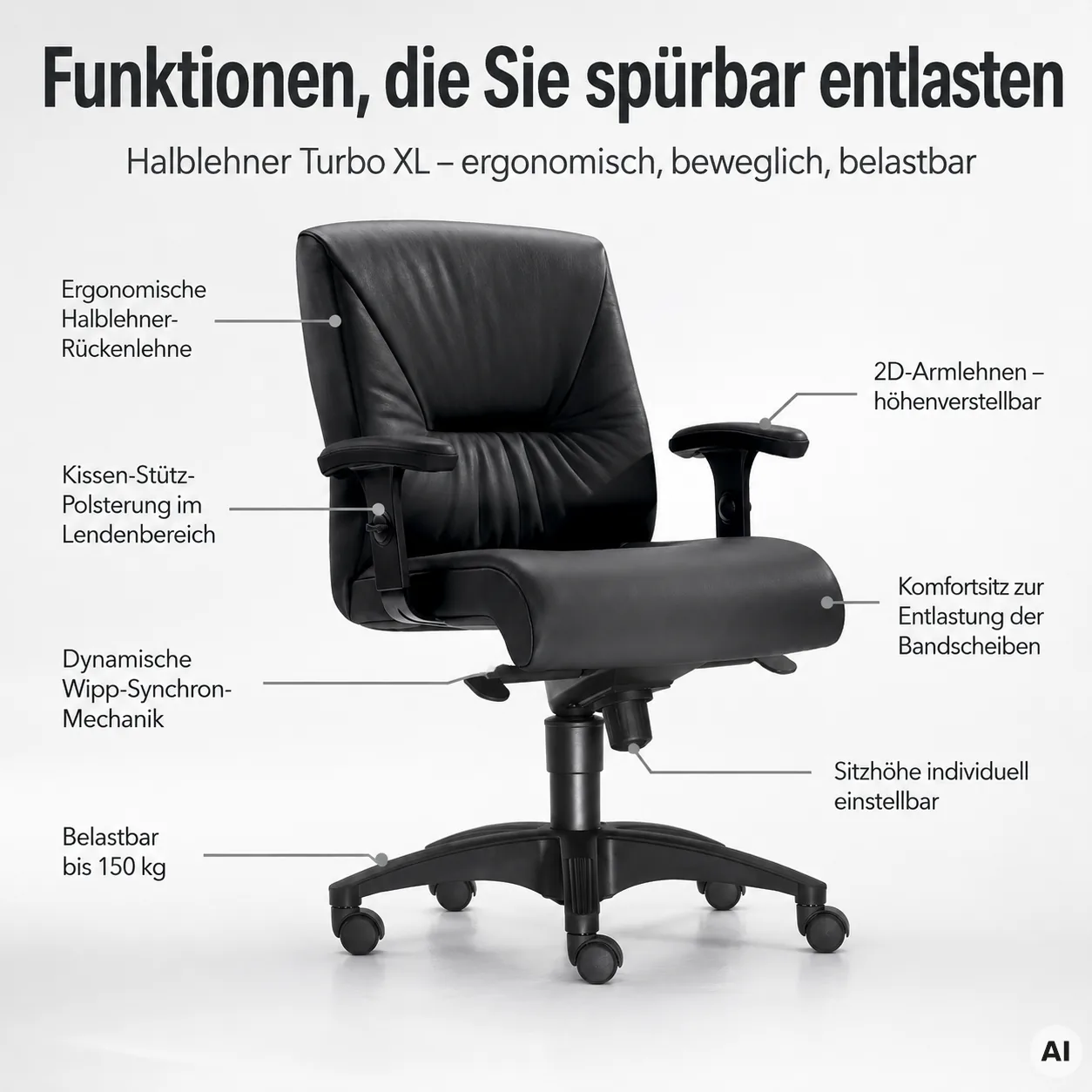Halblehner Turbo XL - Luxus Chefsessel